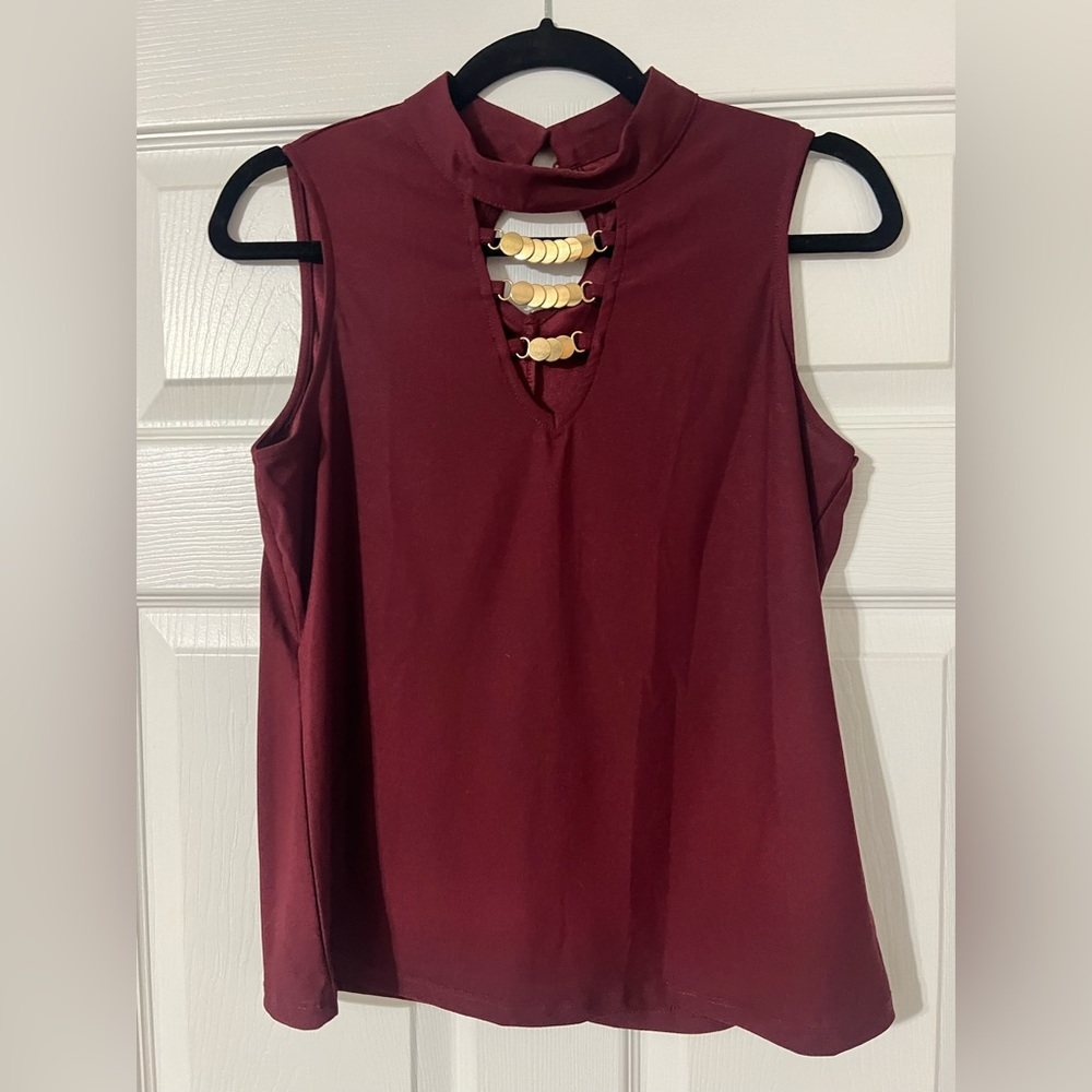 Burgundy Top with Gold Embellishments